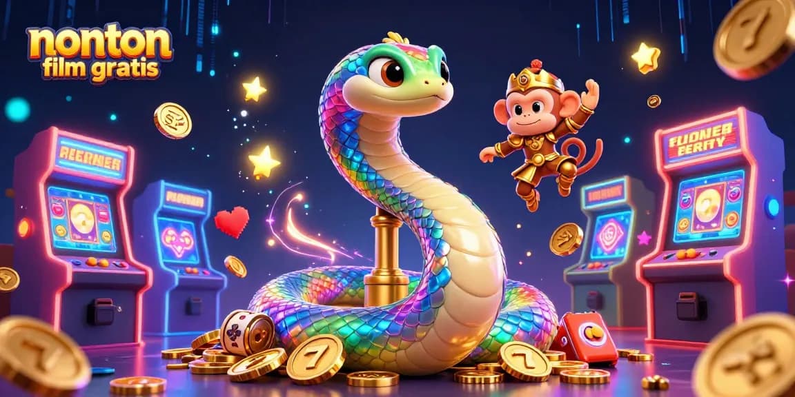 Experience nonton film gratis with exciting gaming action featuring a colorful 3D casino scene packed with vibrant characters.