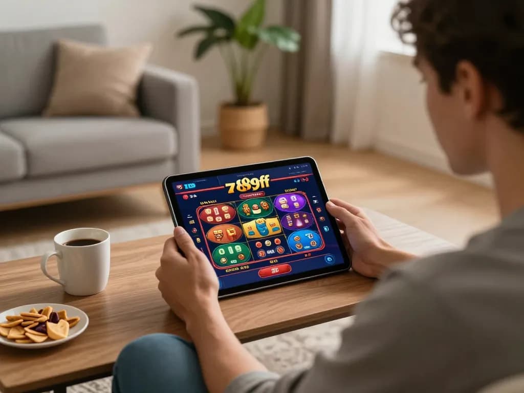 Engaging gameplay on 789ff online gaming interface in a modern living room