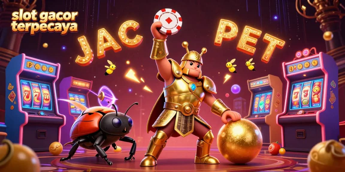Engage with slot gacor terpercaya as a heroic beetle lifts a poker chip, enhancing your jackpot dreams!