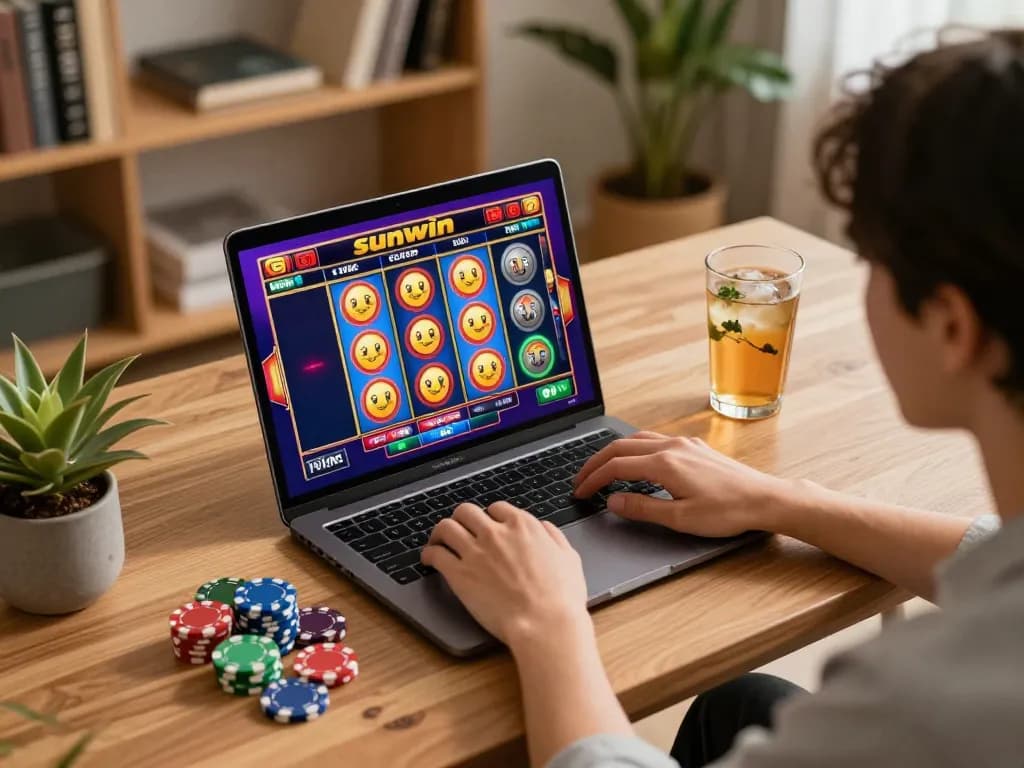 Engaging online gaming scene with sunwin casino experience at home.