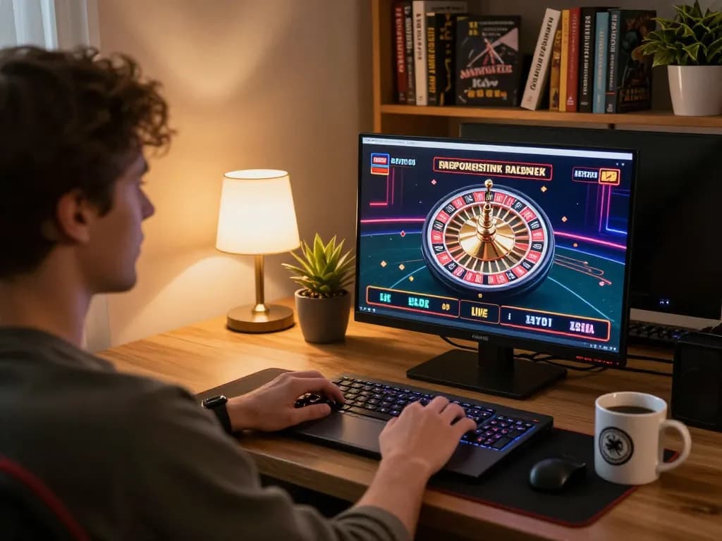 Playing live roulette on dr88 platform with comfortable home setup and strategic atmosphere
