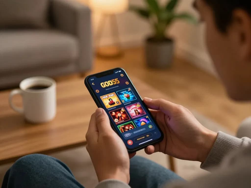 Experience dynamic online gaming with the god55 app in a cozy home setup.