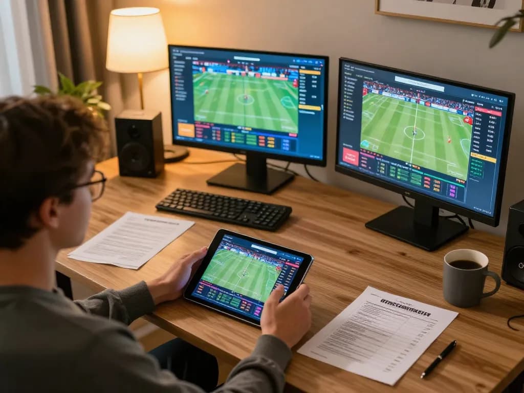 Engage in sports betting on a tablet at https://rr88.select/ with live odds displayed in a modern setup