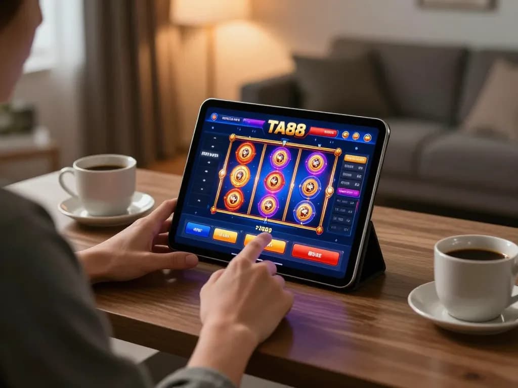 Experience online gambling at TA88 with engaging slot games on a stylish tablet setup
