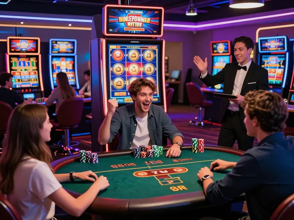 Exciting gaming scene at af88 casino featuring diverse players enjoying live dealer games and vibrant slot machines.