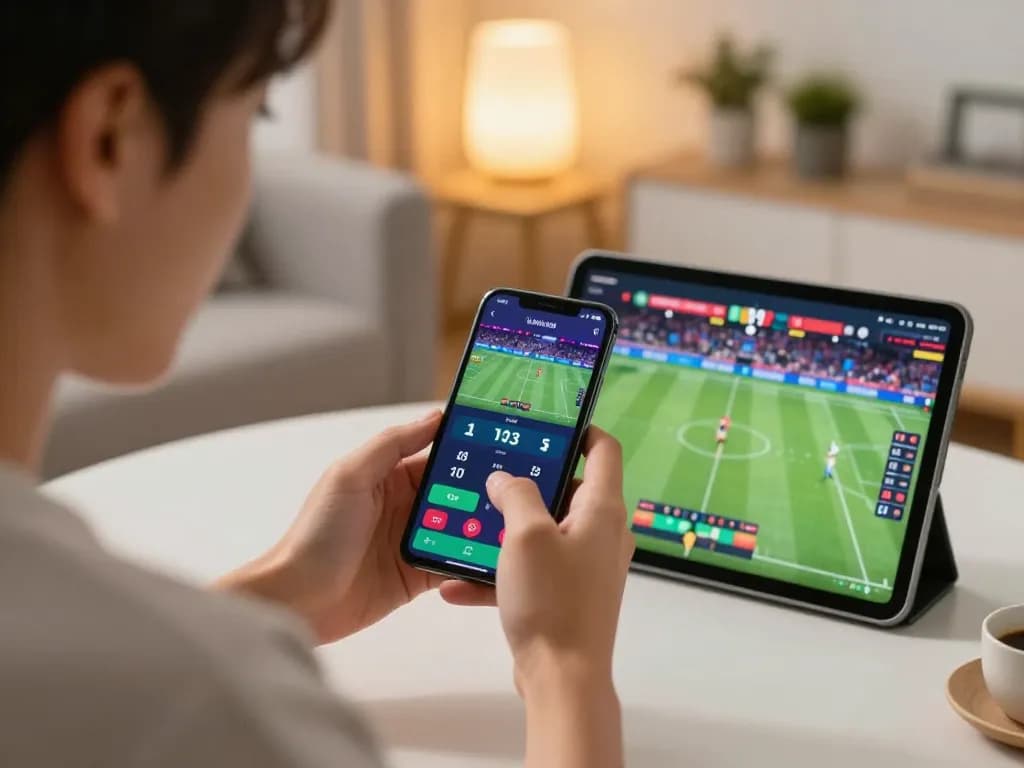 Engaging in sports betting on เว็บแทงบอล platform via smartphone in a cozy home