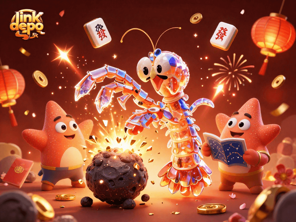 Experience the thrill of link depo 5k with a vibrant 3D casino scene exploding with golden coins and lively characters.