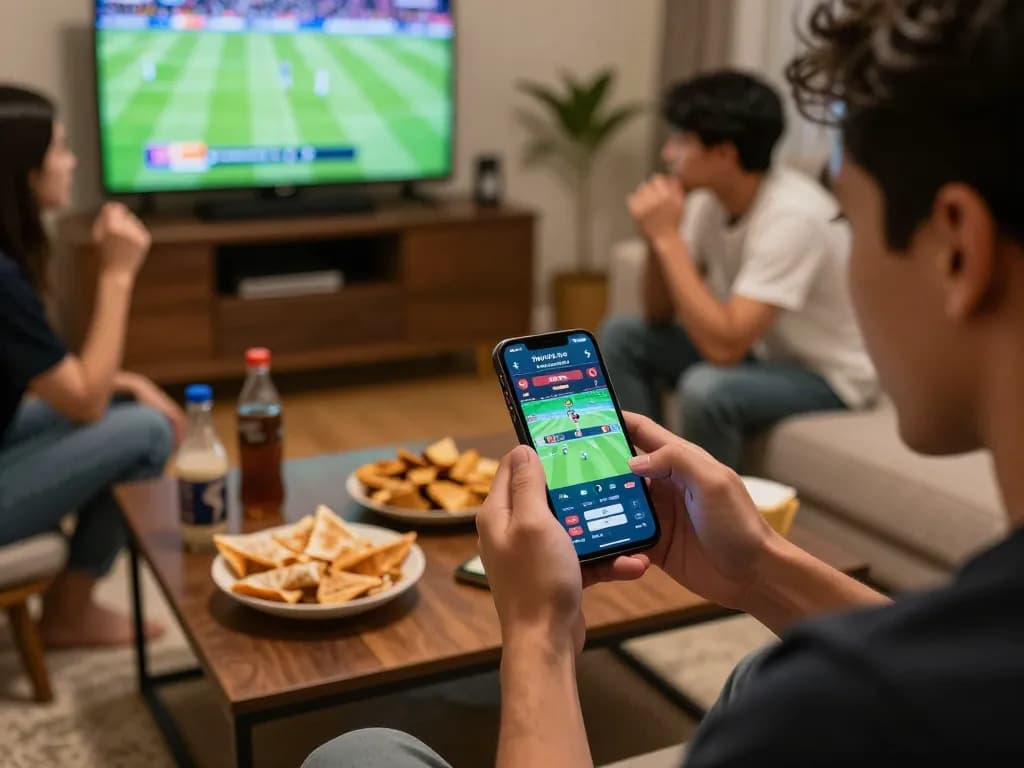 Tỷ lệ kèo nhà cái displayed on smartphone during an exciting sports betting session.