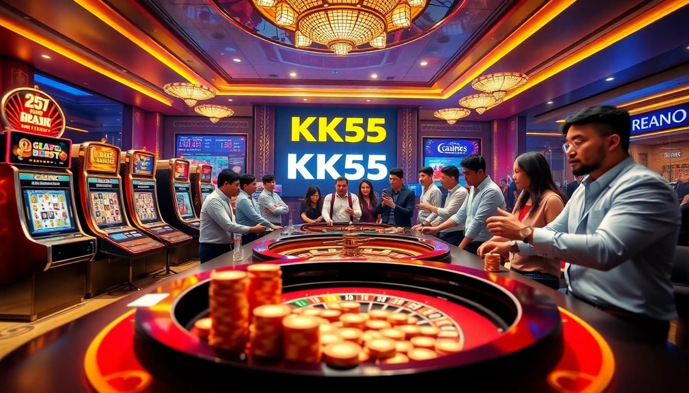 Experience the thrill of online gambling at trang chủ KK55 with vibrant casino scenes and dynamic players.
