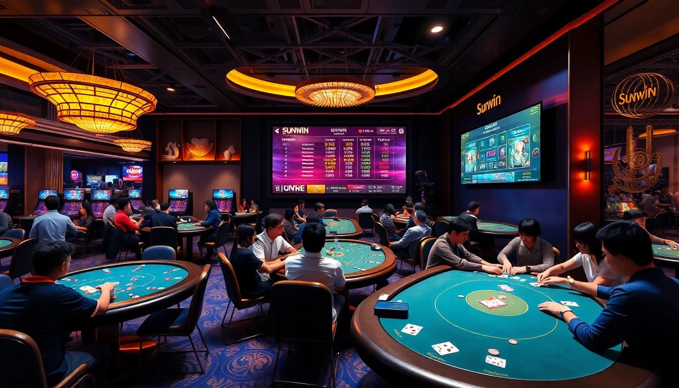 Exciting gaming atmosphere at Sunwin showcasing players engaged in online card games.