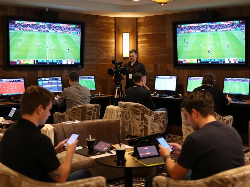 sbobet mobile betting scene with bettors placing wagers in a stylish lounge