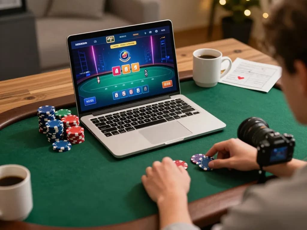 Playing an online poker game at home with max88pro visible, strategic betting in action.