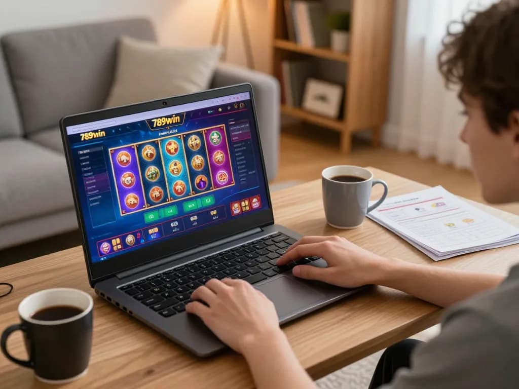 Player engaging with the 789win online casino interface while managing their betting strategy at home.