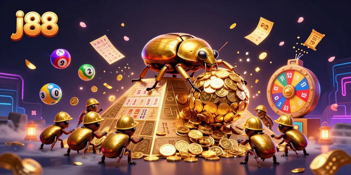 Experience thrilling gameplay with j88's vibrant lottery scene featuring golden coins and dynamic elements.