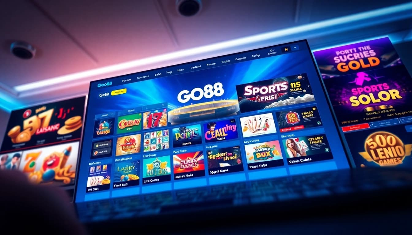 Go88 online gaming interface showcasing vibrant promotions and game categories for an exciting experience.