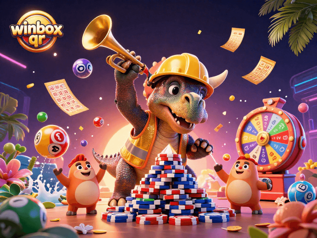 Engage with winbox qr, celebrating wins in a vibrant casino scene filled with excitement and lottery elements.