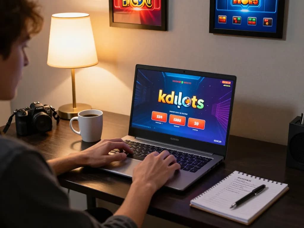Engaging in kdslots gameplay at home with an inviting online gaming setup, showcasing strategy and comfort.