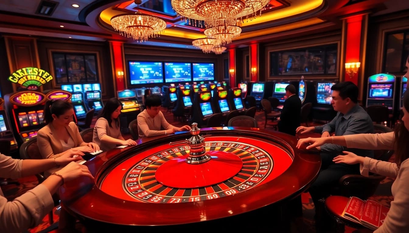 Rasakan kegembiraan berisiko tinggi di kasino mewah dengan taruhan Datukwin, menampilkan roulette dan mesin slot.