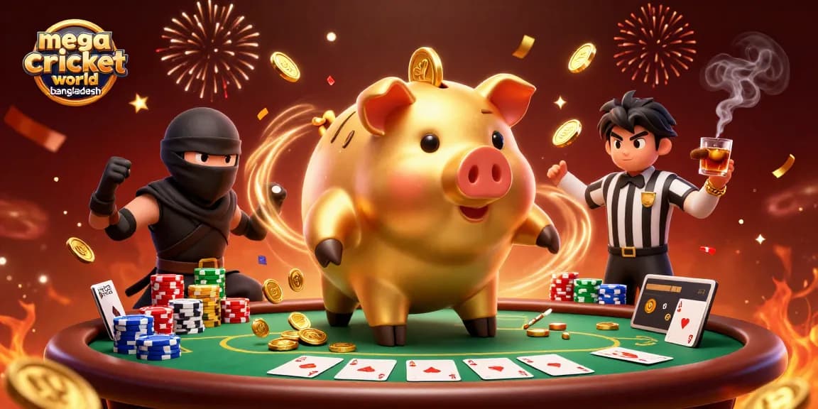 Engage with mega cricket world bangladesh at a vibrant casino scene featuring iconic characters.