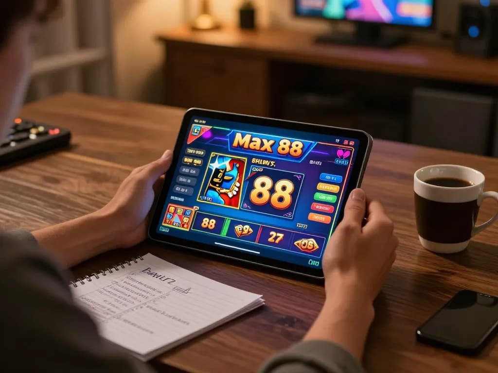 Experience Max 88 online gaming with a tablet in a cozy home setting.