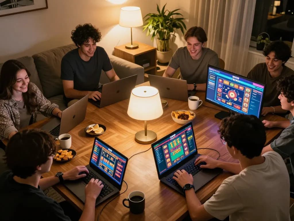 Engaging players enjoying online casino games on ww88 in a cozy home setting with warm lighting.