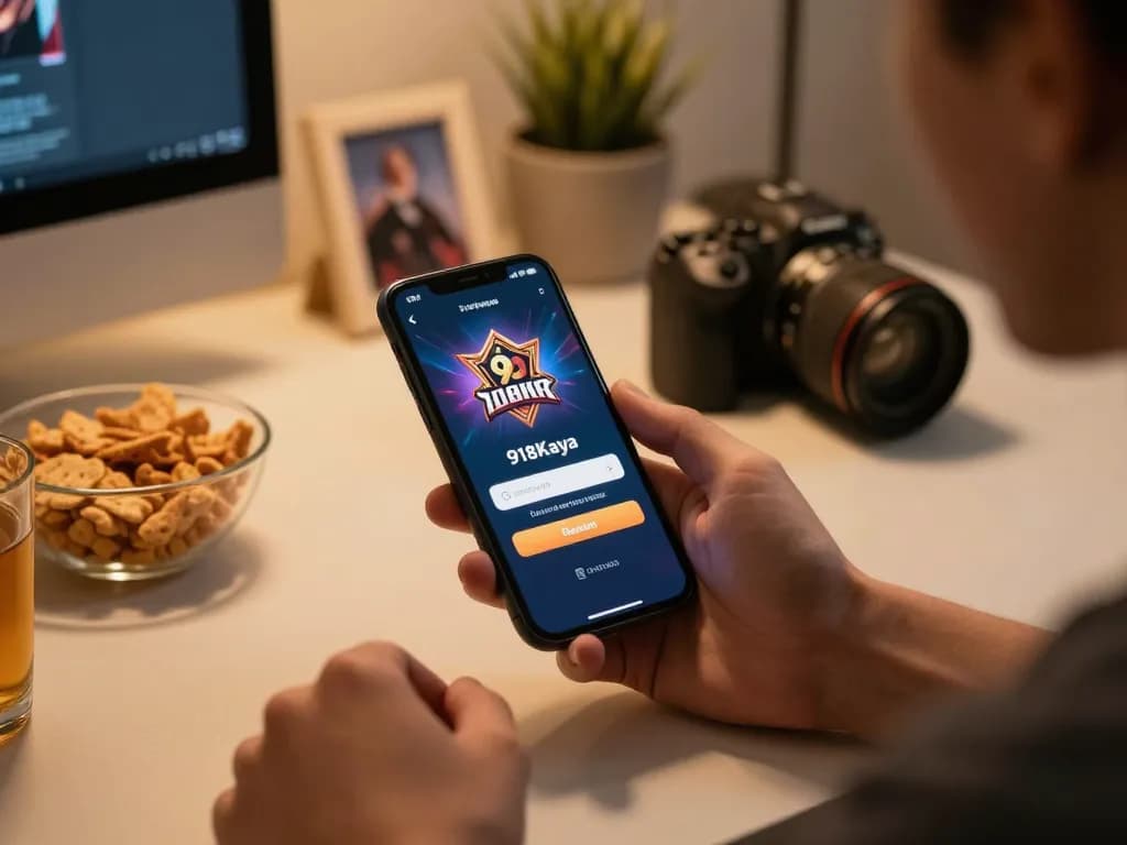 Login to 918Kaya in Papua New Guinea via smartphone in a cozy home setup
