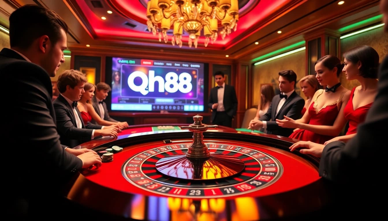 Play exciting roulette at qh88 casino with vibrant chips and stylish players enjoying the game.