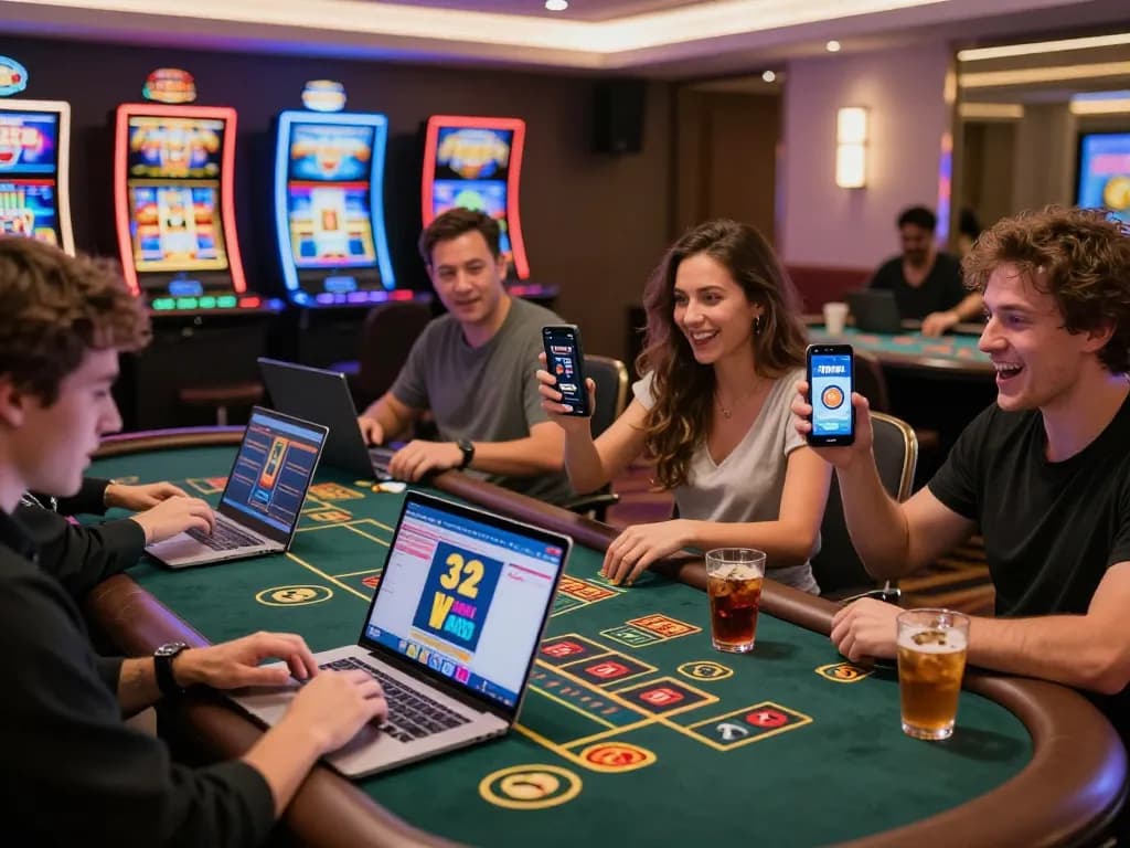 Experience the excitement of online gambling at 32win.com with players enjoying vibrant casino games.