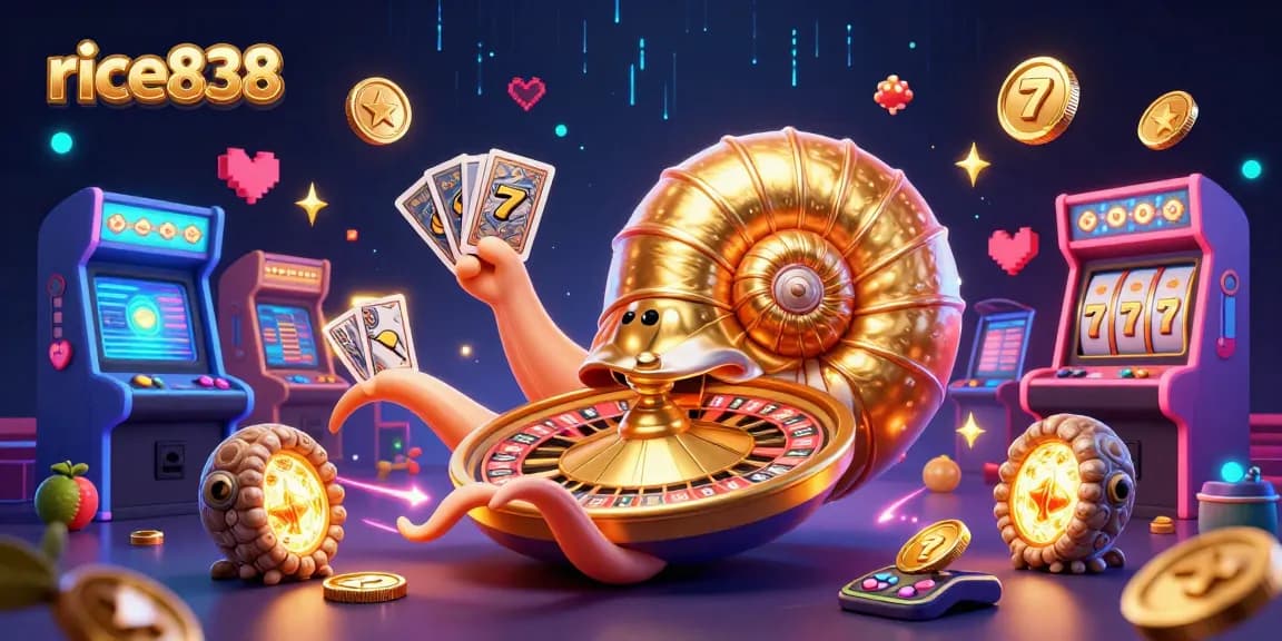 Engage with rice838's vibrant 3D casino scene featuring the nautilus roulette wheel surrounded by colorful arcade elements.