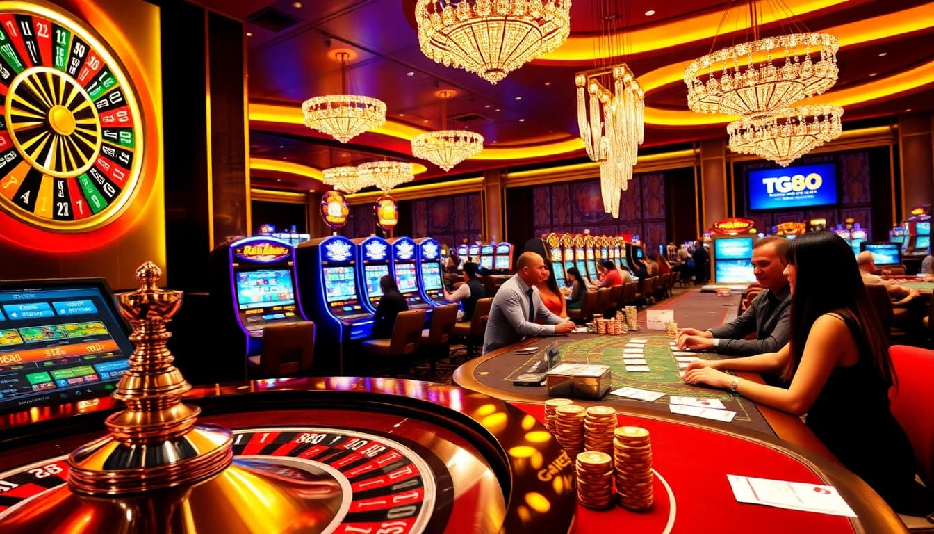 Excited players engaging with vibrant slot machines on tg88.com, enjoying their online gambling experience.