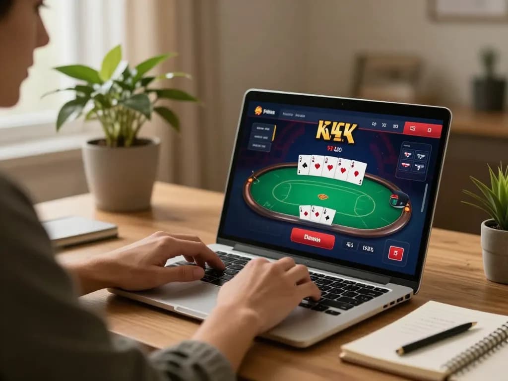 Engaging online poker game on https://f168.sarl/, player analyzing strategies from home.