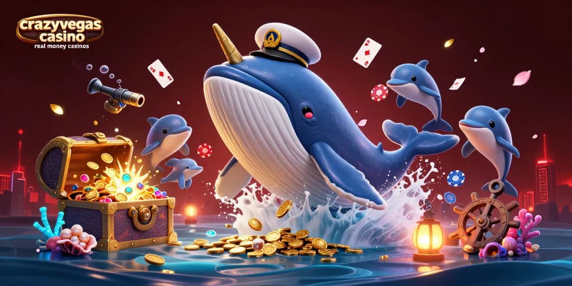 Catch exciting action at crazyvegas casino real money casinos with a whale and dolphins surrounded by treasure