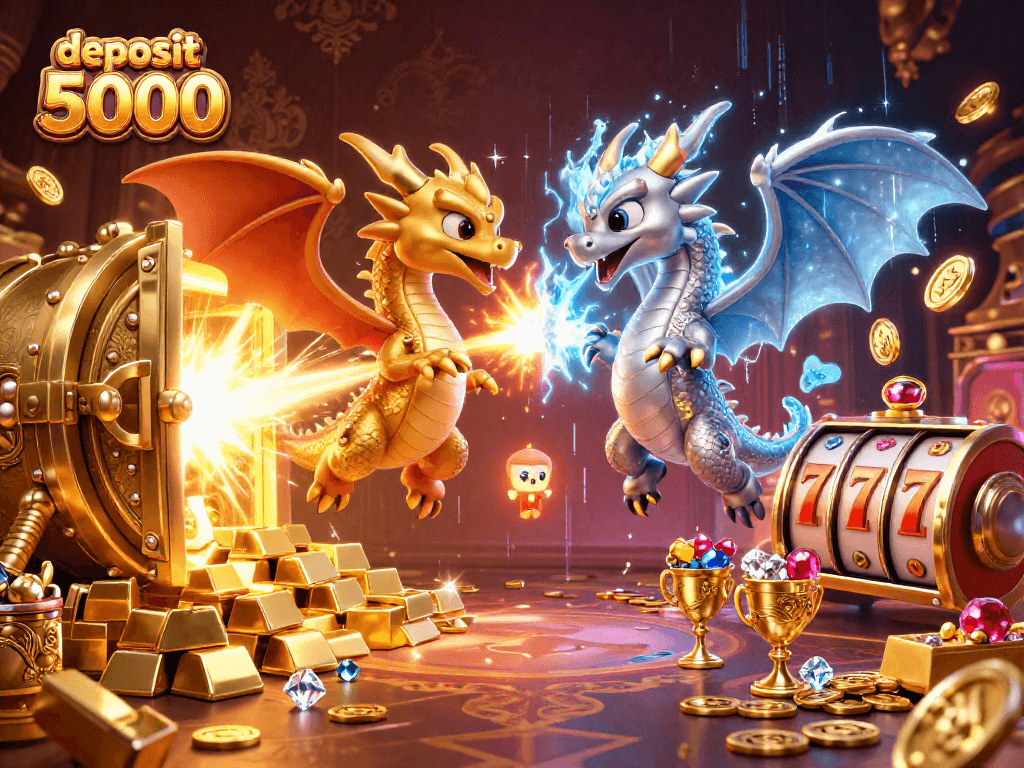 Experience the excitement of deposit 5000 slots with dynamic 3D dragons amid treasure and jackpots.