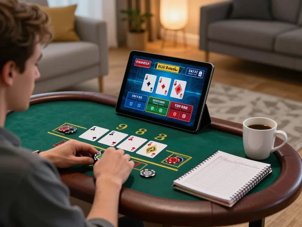 Engaging with go89 by playing live dealer blackjack on a tablet in a modern living space.