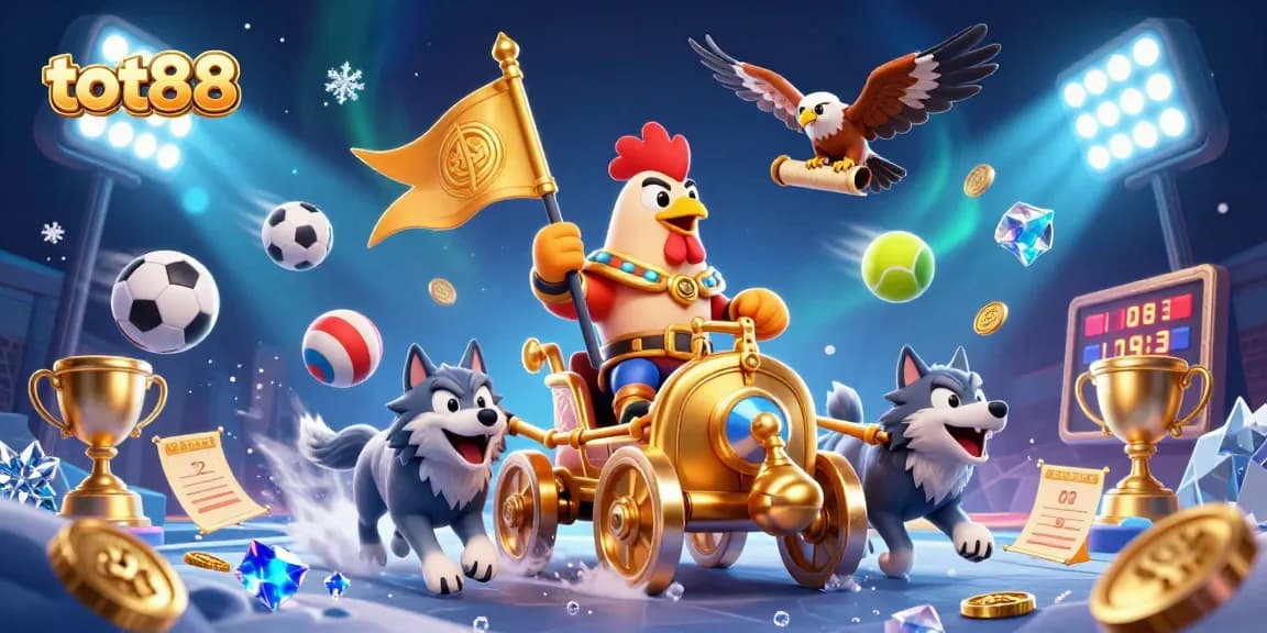 Experience thrilling sports betting action with tot88 featuring a rooster warlord and vibrant elements.
