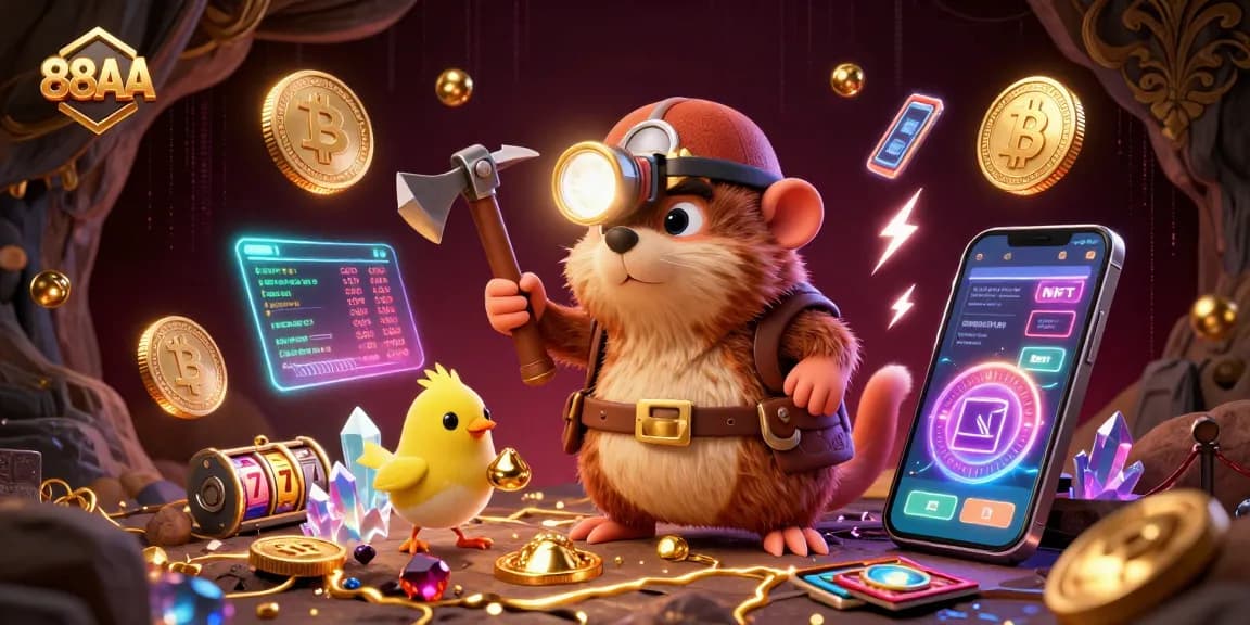Engage in thrilling games with 88AA, a vibrant casino scene filled with treasures and crypto.