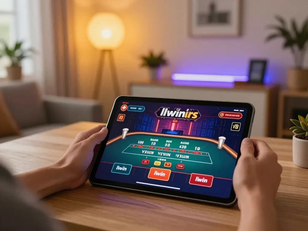 Engaging in llwin online gaming with live dealer blackjack on tablet in inviting home office