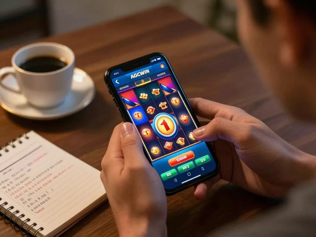 Permainan yang menarik di aplikasi AGCWIN di smartphone, menampilkan aksi slot yang mengasyikkan dalam suasana rumah yang nyaman.