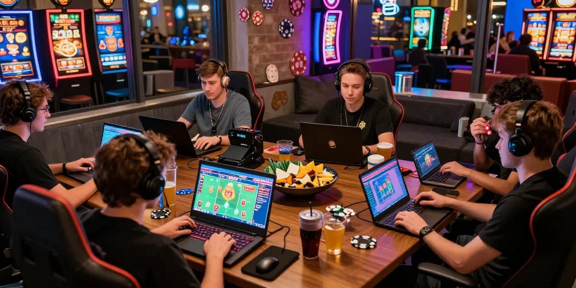 Engaged UK players enjoying games at trusted USA online casinos on https://giraffedays.com, highlighting vibrant gaming atmosphere.