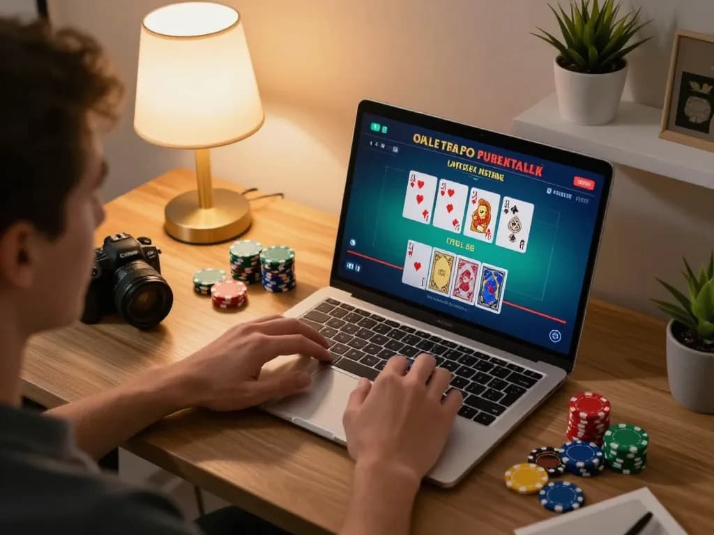 Open88 player winning at Live Dealer Blackjack in cozy home office setting.