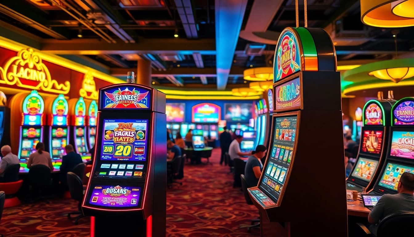 Players enjoying the excitement of citinow casino with colorful slot machines and vibrant atmosphere.