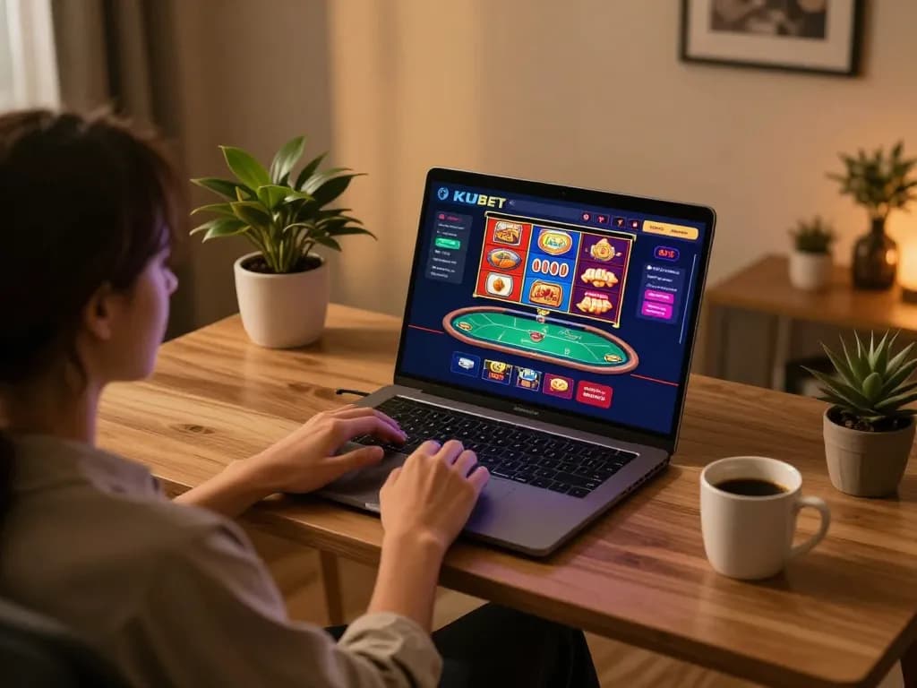 KUBET online gaming setup showcasing a player immersed in casino action at home.