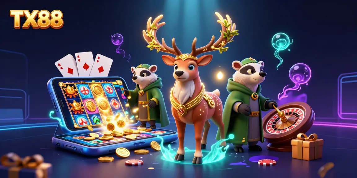 Engage in thrilling TX88 slot games with Celtic-themed characters and dynamic casino elements.