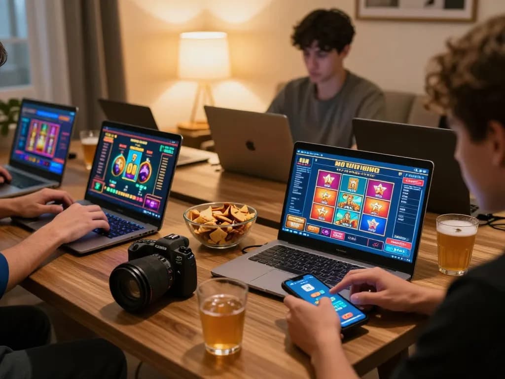 Engaged players utilizing multiple devices to enjoy online casino betting at 88aa com.