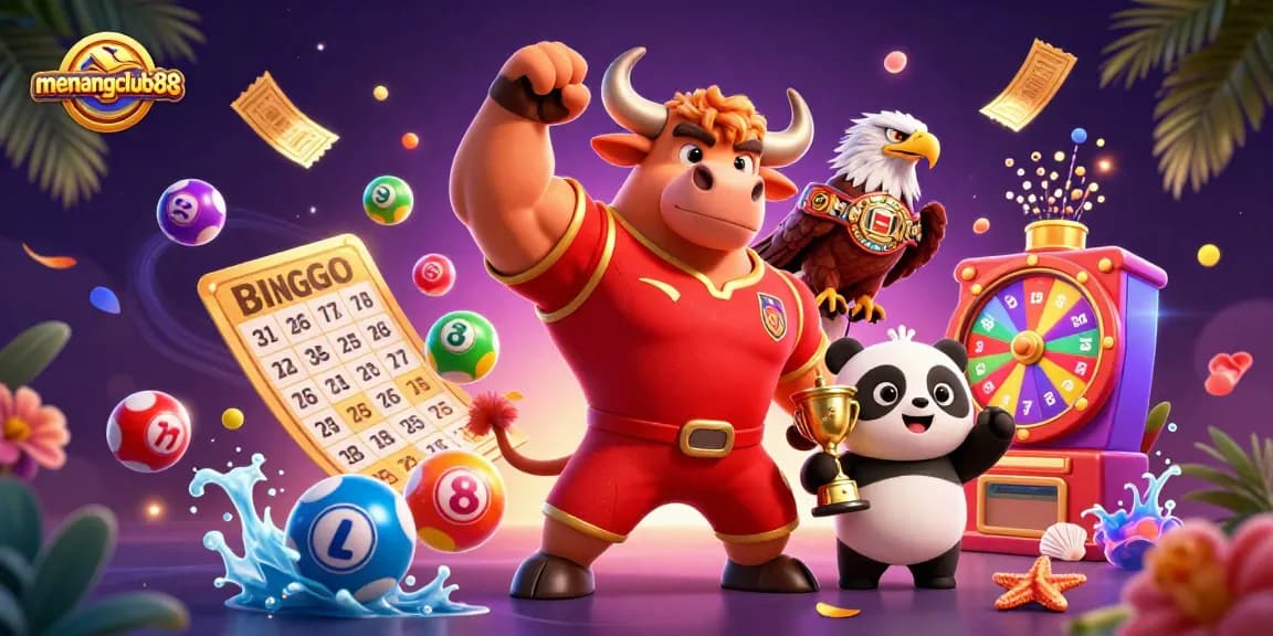 Experience winning moments with menangclub88 in a vibrant 3D casino-themed illustration.