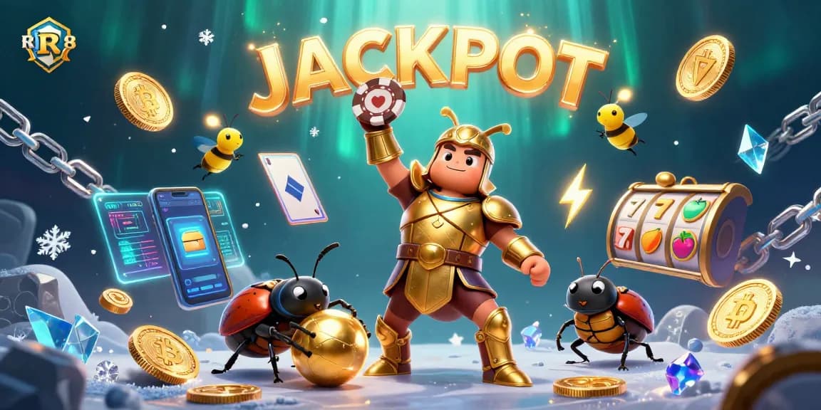 Experience thrilling wins at RED88 with a victorious golden beetle lifting a poker chip