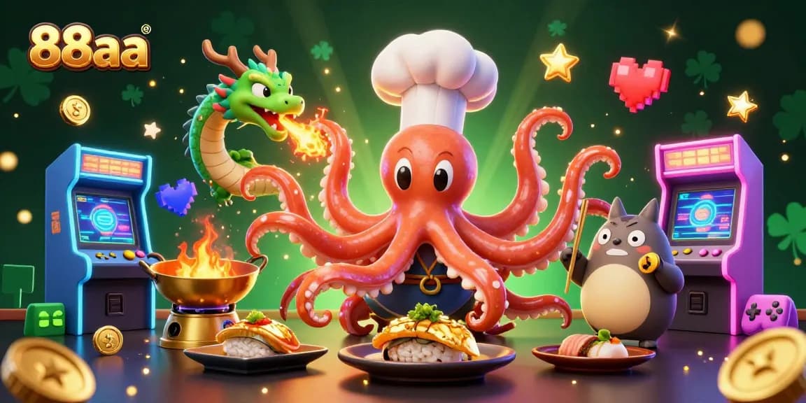 88aa features an exciting scene with vibrant cartoon characters and dynamic casino elements promoting online gaming.