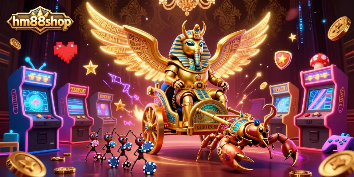 Engage with hm88shop's vibrant 3D casino scene featuring winning scorpions and gaming elements!