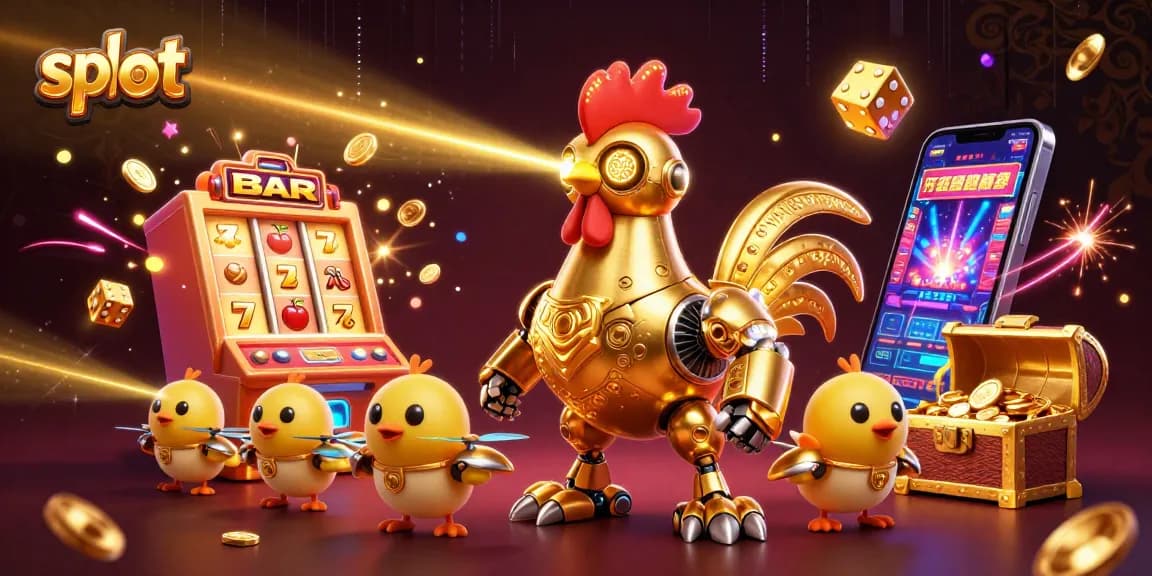 Mainkan slot dengan robot ayam emas futuristik dan mesin slot megah yang meledak dengan koin