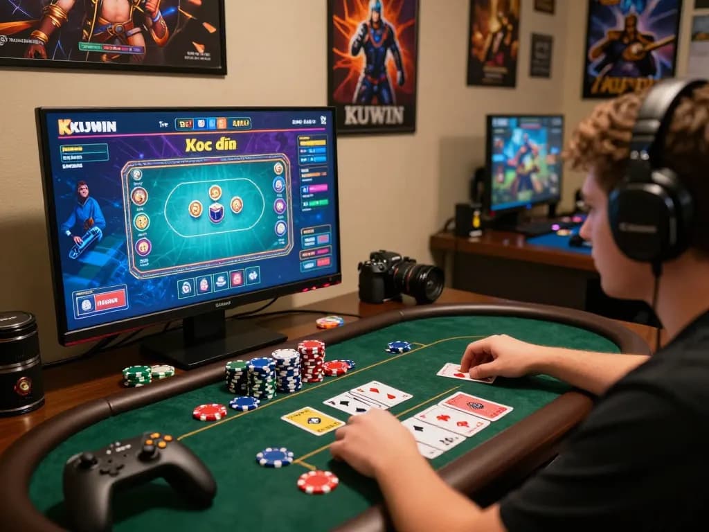 Kuwin gaming session with colorful graphics and enthusiastic player for immersive experience.